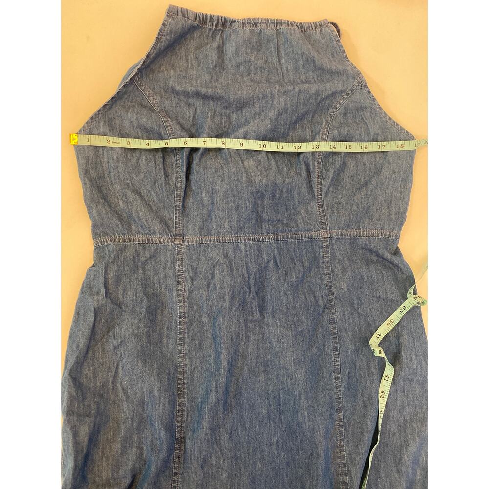 ASOS Lightweight Soft Denim Halter Slip Dress Criss Cross Straps EUC Sz 12 Mini - Picture 8 of 16